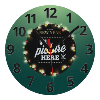 PHOTO xmas lights, Ρολόι τοίχου γυάλινο (20cm)