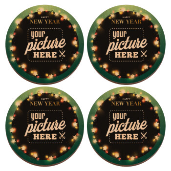 PHOTO xmas lights, ΣΕΤ x4 Σουβέρ ξύλινα στρογγυλά plywood (9cm)