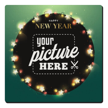 PHOTO xmas lights, Τετράγωνο μαγνητάκι ξύλινο 6x6cm