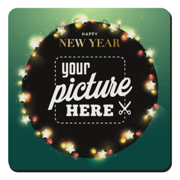 PHOTO xmas lights, Τετράγωνο μαγνητάκι ξύλινο 9x9cm