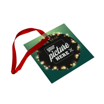 PHOTO xmas lights, Στολίδι Χριστουγεννιάτικο στολίδι γυάλινο τετράγωνο 9x9cm