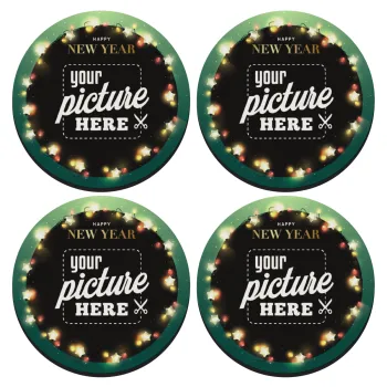 PHOTO xmas lights, ΣΕΤ 4 Σουβέρ ξύλινα στρογγυλά (9cm)