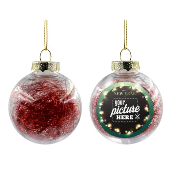 PHOTO xmas lights, Transparent Christmas tree ball ornament with red filling 8cm