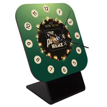 PHOTO xmas lights, Quartz Table clock in natural wood (10cm)