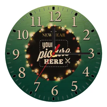 PHOTO xmas lights, Ρολόι τοίχου ξύλινο plywood (20cm)