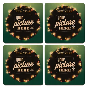 PHOTO xmas lights, ΣΕΤ x4 Σουβέρ ξύλινα τετράγωνα plywood (9cm)