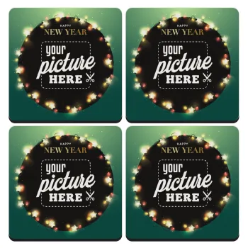 PHOTO xmas lights, ΣΕΤ 4 Σουβέρ ξύλινα τετράγωνα (9cm)