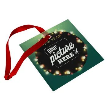 PHOTO xmas lights, Christmas ornament, glass square ornament 9x9cm