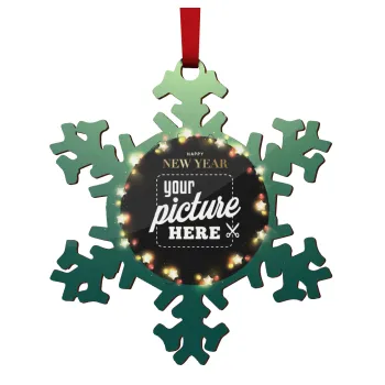 PHOTO xmas lights, Christmas ornament wooden snowflake 9cm