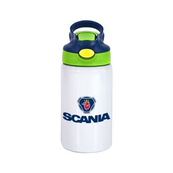 Scania, Children's hot water bottle, stainless steel, with safety straw, green, blue (350ml)