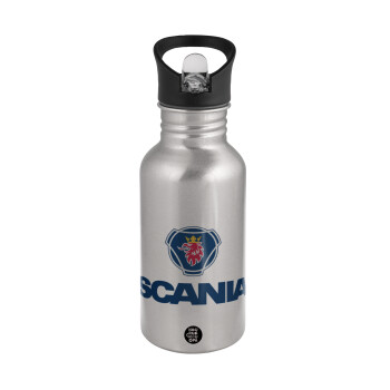 Scania, Water bottle Silver with straw, stainless steel 500ml