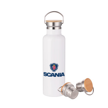 Scania, Stainless steel White with wooden lid (bamboo), double wall, 750ml