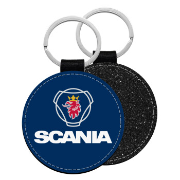 Scania, Μπρελόκ Δερματίνη, στρογγυλό ΜΑΥΡΟ (5cm)