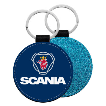 Scania, Μπρελόκ Δερματίνη, στρογγυλό ΜΠΛΕ (5cm)
