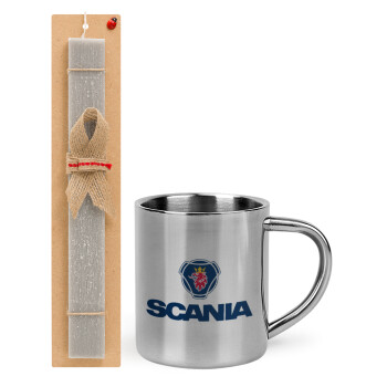 Scania, Πασχαλινό Σετ, μεταλλική κούπα θερμό (300ml) & πασχαλινή λαμπάδα αρωματική πλακέ (30cm) (ΓΚΡΙ)
