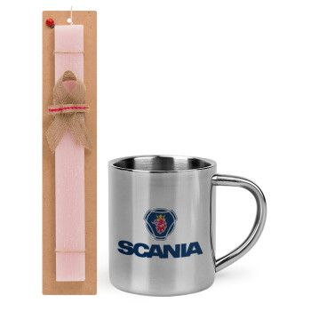 Scania, Πασχαλινό Σετ, μεταλλική κούπα θερμό (300ml) & πασχαλινή λαμπάδα αρωματική πλακέ (30cm) (ΡΟΖ)