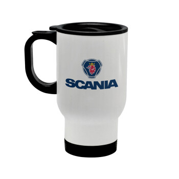 Scania, Stainless steel travel mug with lid, double wall white 450ml