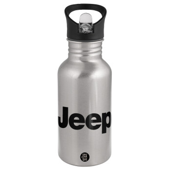 Jeep, Water bottle Silver with straw, stainless steel 500ml