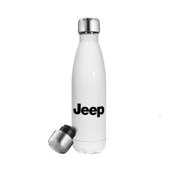 Jeep, Μεταλλικό παγούρι θερμός Λευκό (Stainless steel), διπλού τοιχώματος, 500ml