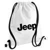 Jeep, Τσάντα πλάτης πουγκί GYMBAG λευκή, με τσέπη (40x48cm) & χονδρά κορδόνια
