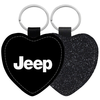 Jeep, Μπρελόκ PU δερμάτινο glitter καρδιά ΜΑΥΡΟ