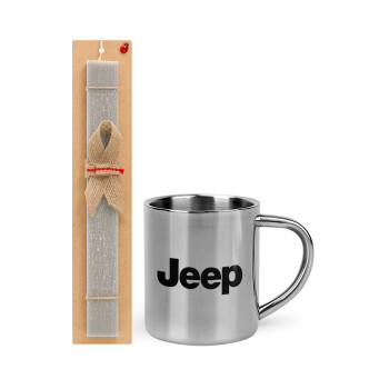 Jeep, Easter Set, metallic thermal cup (300ml) & Easter aromatic flat candle (30cm) (GRAY)