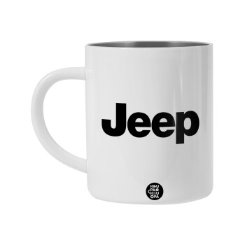 Jeep, Λευκή Ανοξείδωτη Μεταλλική Κούπα 450ml - Διπλού Τοιχώματος 