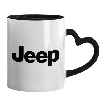 Jeep, Κούπα καρδιά χερούλι μαύρη, κεραμική, 330ml