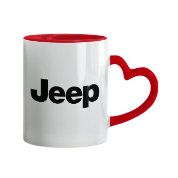 Jeep, Mug heart red handle, ceramic, 330ml