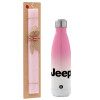 Easter Set, Metallic pink/white (Stainless steel) thermos, double-walled, 500ml & aromatic flat Easter candle (30cm) (PINK)
