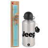 Easter Set, metallic silver aluminum water bottle (500ml) & scented flat Easter candle (30cm) (TURQUOISE)