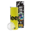 Neon Yellow Travel Tumbler θερμό, μεταλλικό καλαμάκι(Ανωξείδωτο 304 Food grade, BPA free, 600ml)