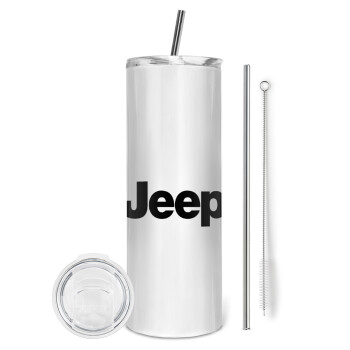 Jeep, Eco friendly ποτήρι θερμό (tumbler) από ανοξείδωτο ατσάλι 600ml, με μεταλλικό καλαμάκι & βούρτσα καθαρισμού