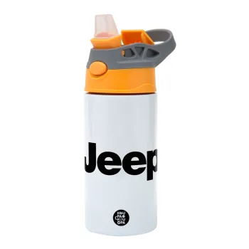 Jeep, Children's hot water bottle, stainless steel, with safety straw, Orange/Grey (360ml) BPA-FREE