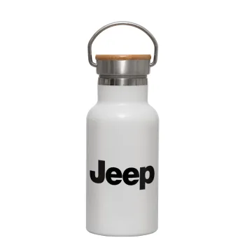 Jeep, Metallic thermos (Stainless steel) White with wooden lid (bamboo), double-walled, 350ml
