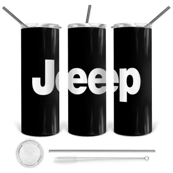 Jeep, Tumbler ποτήρι θερμό από ανοξείδωτο ατσάλι 600ml, με μεταλλικό καλαμάκι & βούρτσα καθαρισμού