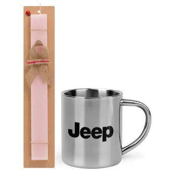 Jeep, Easter Set, metallic thermal cup (300ml) & aromatic flat Easter candle (30cm) (PINK)