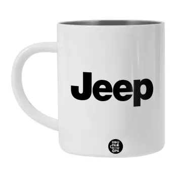 Jeep, Λευκή Ανοξείδωτη Μεταλλική Κούπα 450ml - Διπλού Τοιχώματος 