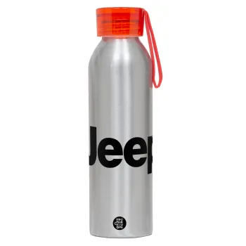 Jeep, Αλουμινένιο Αθλητικό Μπουκάλι 650ml – Ασημί με Κόκκινο Καπάκι και Λουράκι Σιλικόνης