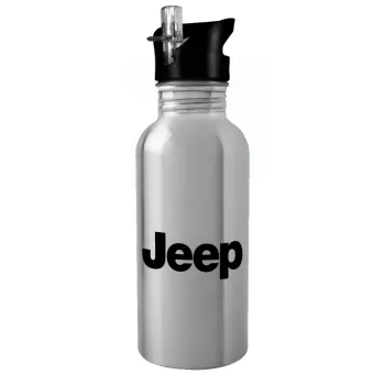 Jeep, Water bottle Silver with straw, stainless steel 600ml