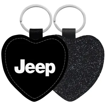 Jeep, Μπρελόκ PU δερμάτινο glitter καρδιά ΜΑΥΡΟ