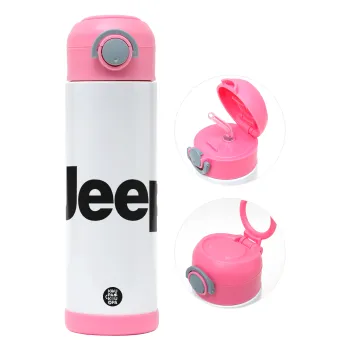 Jeep, Children's hot water bottle, stainless steel, with safety straw, PINK (500ml)