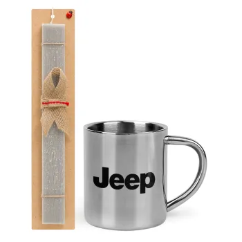 Jeep, Easter Set, metallic thermal cup (300ml) & Easter aromatic flat candle (30cm) (GRAY)