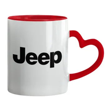 Jeep, Κούπα καρδιά χερούλι κόκκινη, κεραμική, 330ml