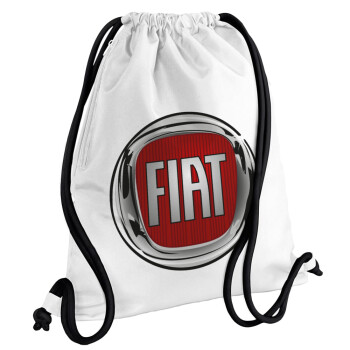 FIAT, Τσάντα πλάτης πουγκί GYMBAG λευκή, με τσέπη (40x48cm) & χονδρά κορδόνια
