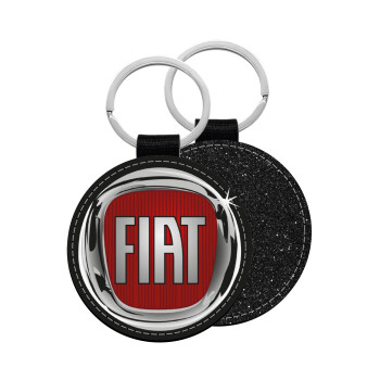 FIAT, Μπρελόκ Δερματίνη, στρογγυλό ΜΑΥΡΟ (5cm)