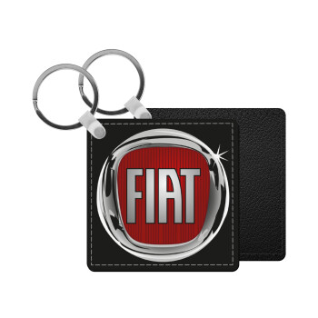 FIAT, Μπρελόκ Δερματίνη, τετράγωνο ΜΑΥΡΟ (5x5cm)