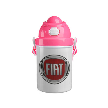 FIAT, Ροζ παιδικό παγούρι πλαστικό (BPA-FREE) με καπάκι ασφαλείας, κορδόνι και καλαμάκι, 400ml