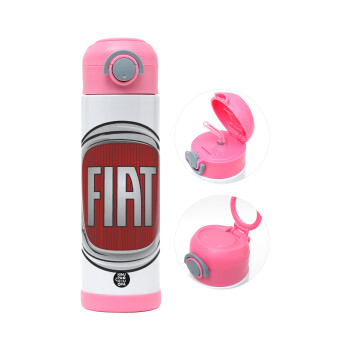 FIAT, Children's hot water bottle, stainless steel, with safety straw, PINK (500ml)