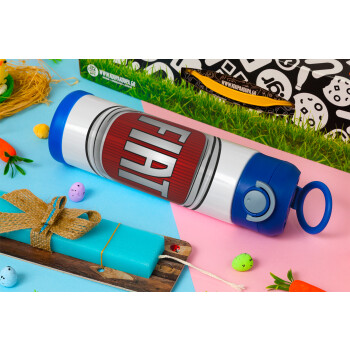 FIAT, Easter candle, Childrens hot water bottle, stainless steel, with safety straw, BLUE (500ml)